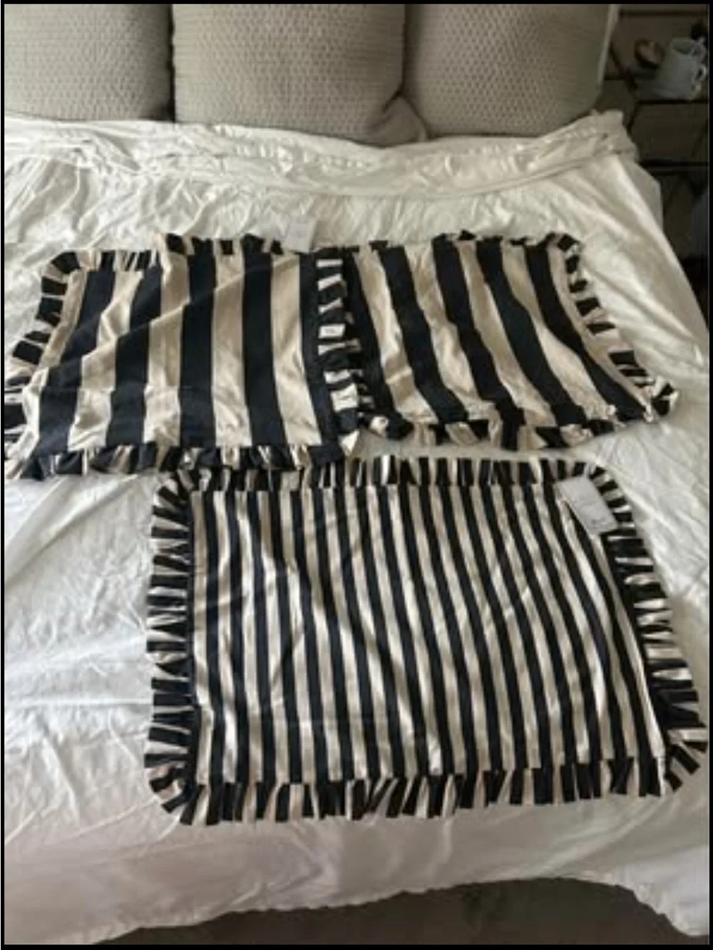 H&M Striped Ruffle Throw Pillows - Black and White set of 3